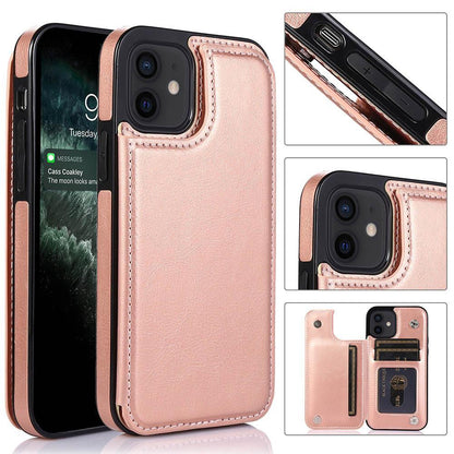iPhone 12 - Practical and stylish case with card holder Rose gold.