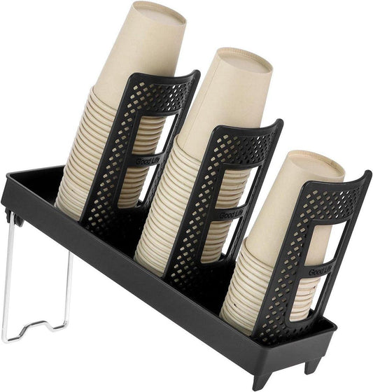 Paper Cup Holder - Paper Cup and Lid Organizer - Upright Holder with Three Compartments for Disposable Cups - Holds 100 Cups or 150 Lids - Steel Stand - Ideal for Kitchens, Offices, and Cafes.