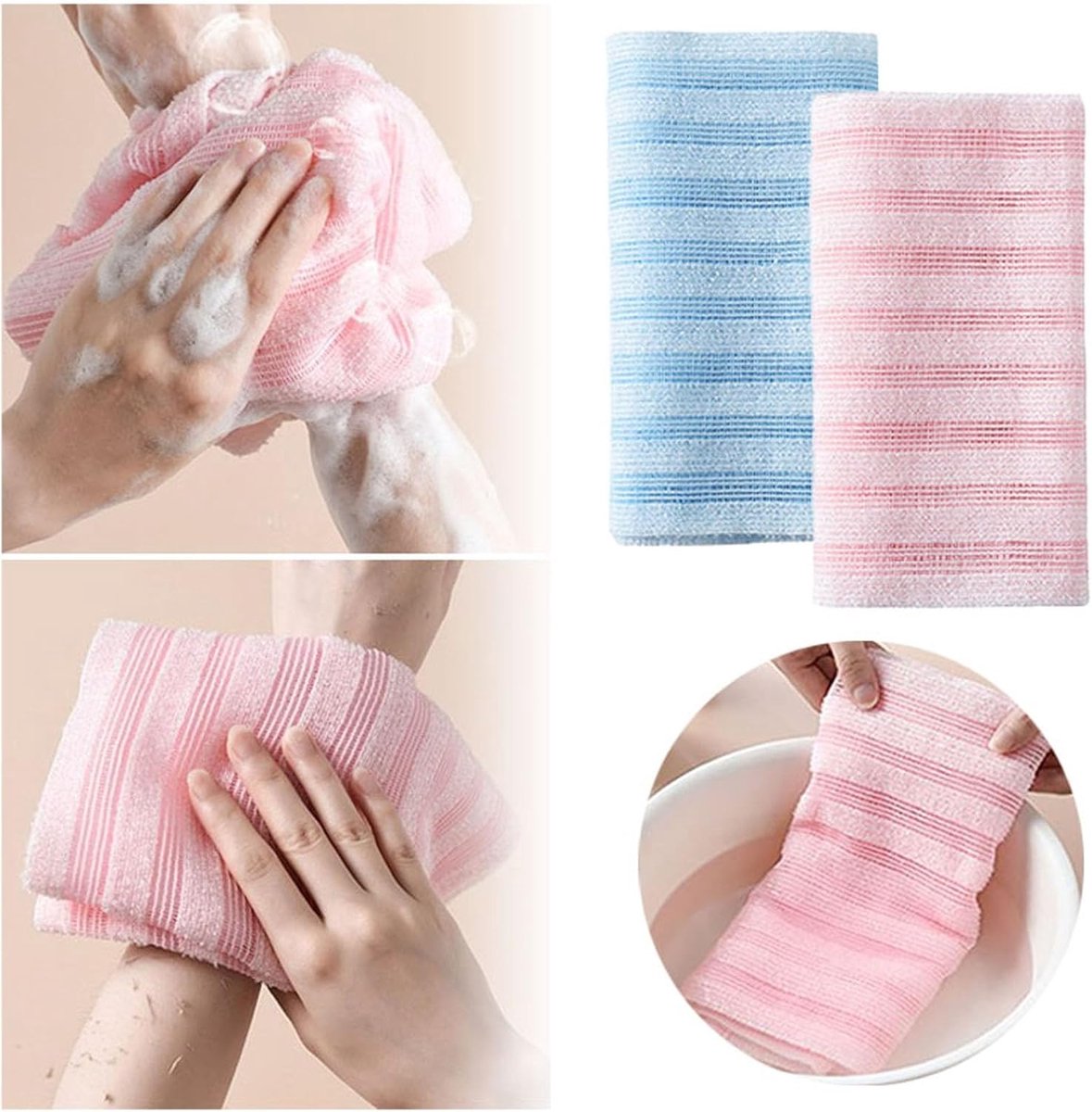 Back Scrubber Set | 2-Piece Exfoliating Shower Towel | Extra Long Exfoliating Washcloth for Men and Women - Scrub Cloth for Body Cleansing and Massage (Blue)