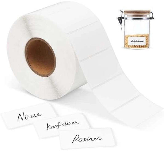 White self-adhesive labels - 1000 sheets - Label stickers - Freezer labels - Printing paper - 6x3cm - Date labels - Writable labels - Best before and canning labels.