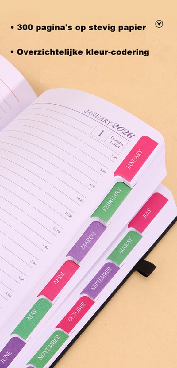 2026 Daily Planner – 2026 Adult Agenda – 1 Day on 1 Page – 365 Day Planner & Notebook – 14.0*20.8cm – Purple
