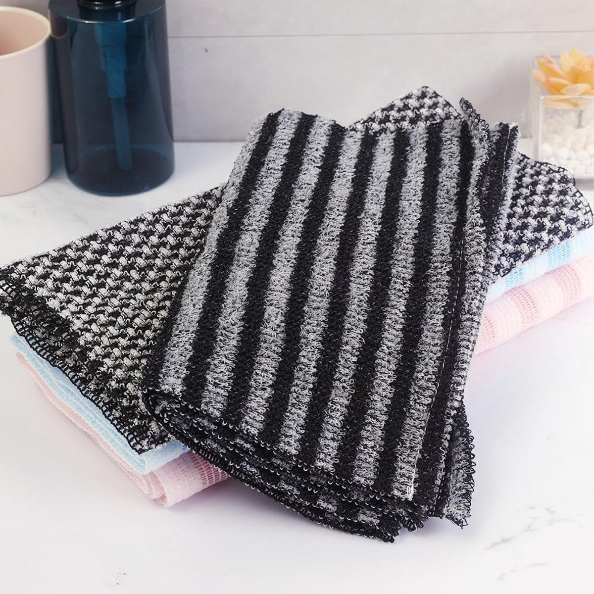 Back Scrubber Set | 2-Piece Exfoliating Shower Towel | Extra Long Exfoliating Washcloth for Men and Women - Scrub Cloth for Body Cleansing and Massage (Black-A)