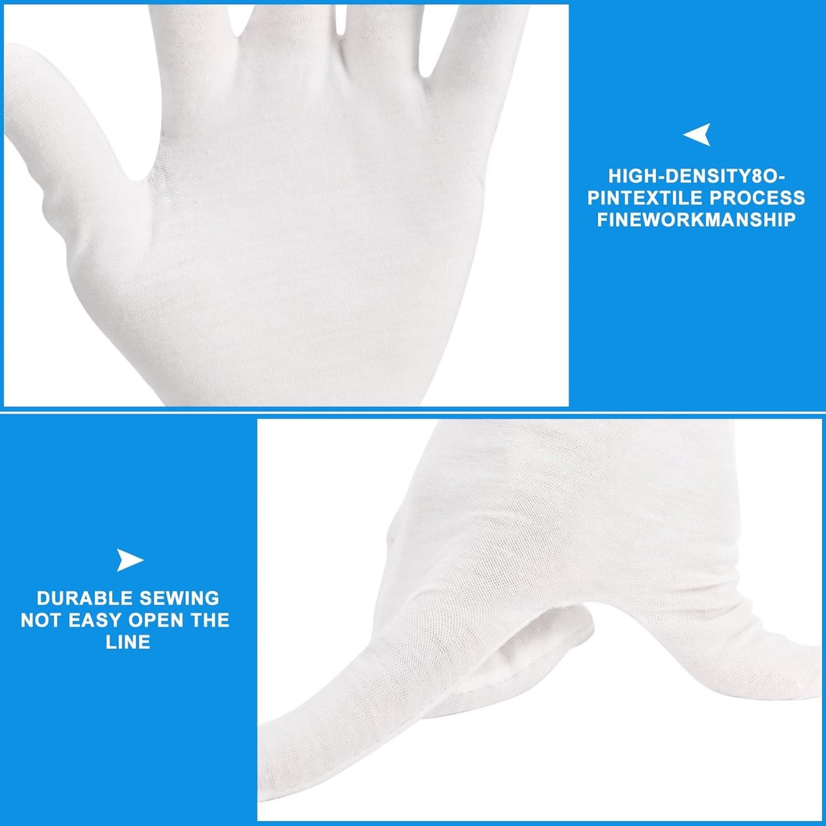 Gloves - 3 pairs - White cotton gloves - Suitable for dry hands - Can be worn while sleeping - High-quality cotton gloves - Unisex white gloves - Gloves with rounded corners