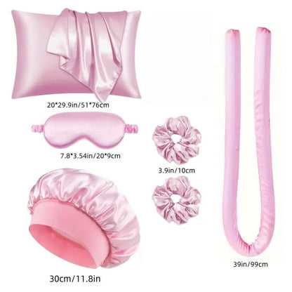 Hair Rollers - 9-Piece - Heatless Curling Iron - Heatless Curls - Curls without Heat - Includes Hair Clip and Satin Sleep Cap (Pink)