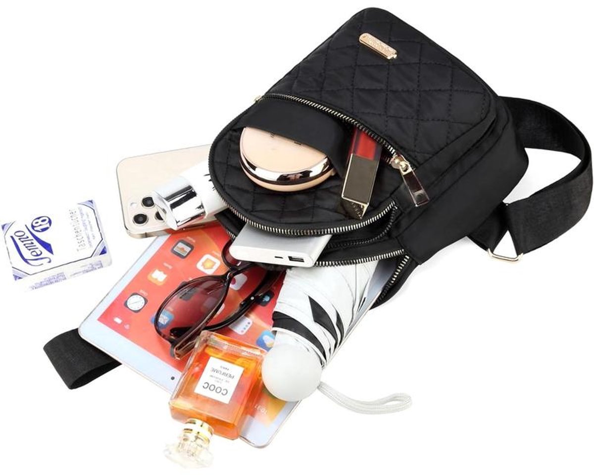 Unisex Shoulder Bag - 5 Storage Pockets & Cable Grommet - Crossbody Bag Women - Crossbody Bag Men - Crossbody Bags - Sling Bag - Adjustable Carrying Style (Cross/Shoulder/Chest) - Black
