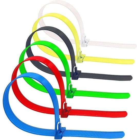 100 12" Colorful Reusable Cable Ties - Heavy-duty reusable cable ties - Self-locking nylon cable ties with a tensile strength of 50 lb - Suitable for garden, plants, home and office.