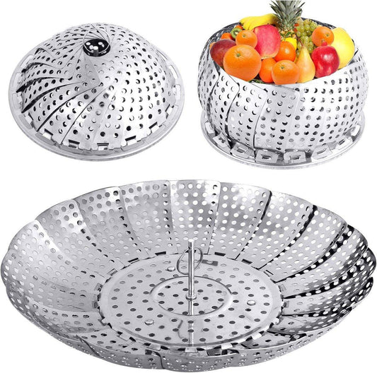 Vegetable Steamer Basket - Collapsible Steamer Basket - Stainless Steel Foldable Steamer Basket - For Cooking Food - Expandable, Suitable for Pots of Different Sizes (13.5cm to 21.8cm)..
