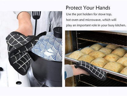 Potholders - Cotton Potholders - Fabric Mitts - Heat Resistant Placemats - Square Potholders - with Pockets - Set of 4 for Cooking and Baking in the Kitchen - Black and White
