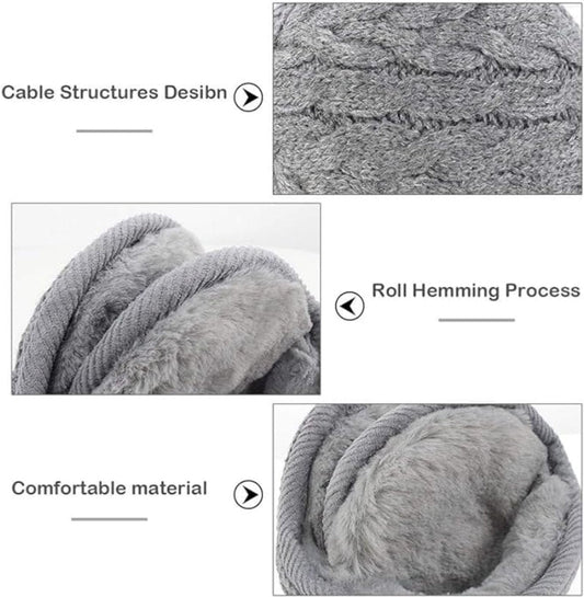 Earmuffs - Fleece Earmuffs - Knitted Earmuffs - Earmuffs for Adults - Warm Earmuffs - Warm Winter Earmuffs - Foldable - Unisex, Suitable for Outdoor Activities (Black).