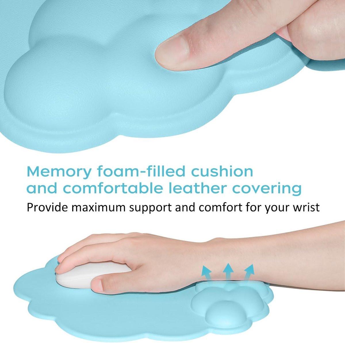 Mouse Pad - Mouse Pad with Wrist Rest - Ergonomic Mouse Pad - Mouse Pad with Leather Surface, Suitable for Computers, Laptops, Office, Home and Travel, with Non-Slip Bottom - Blue.