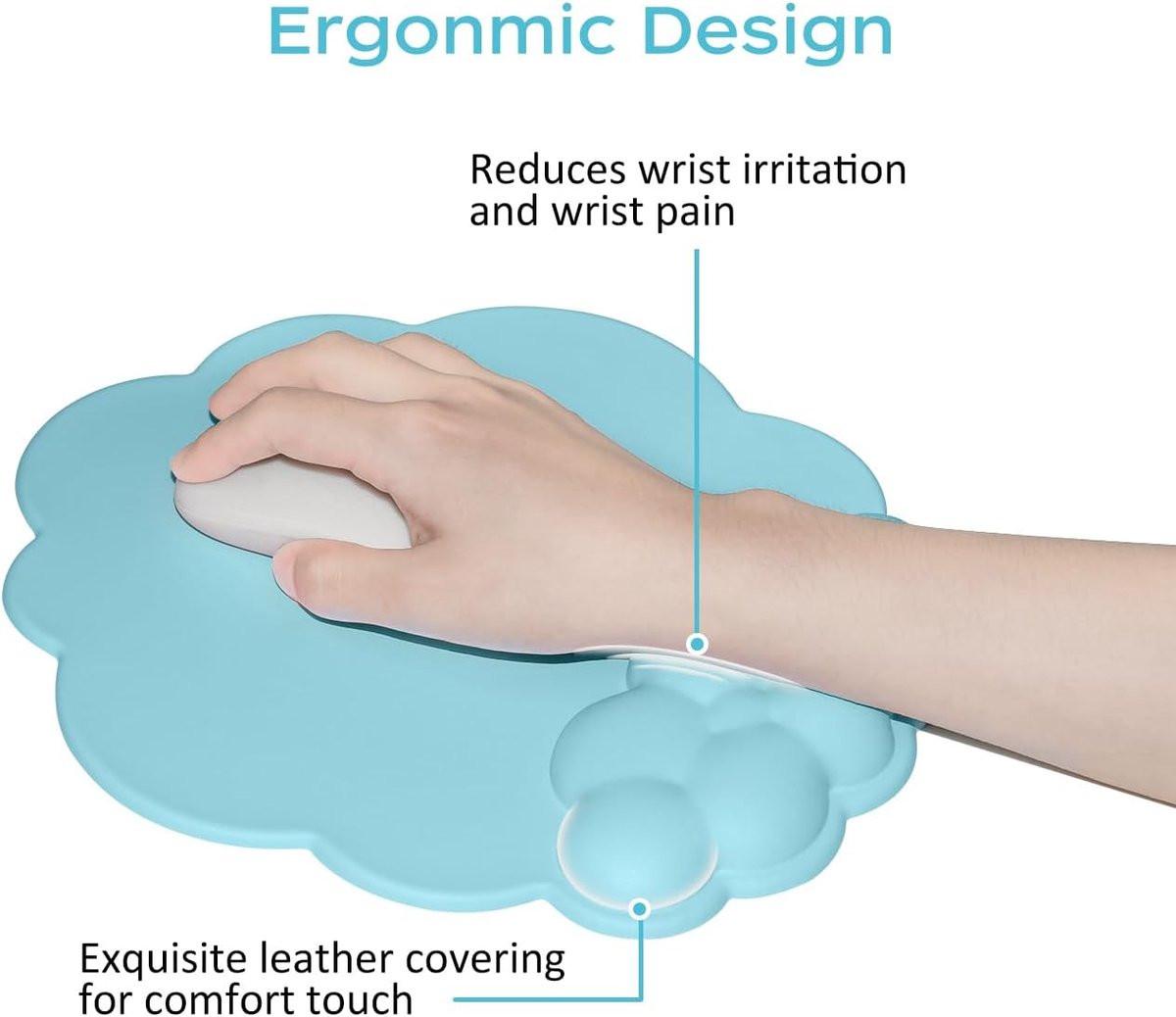 Mouse Pad - Mouse Pad with Wrist Rest - Ergonomic Mouse Pad - Mouse Pad with Leather Surface, Suitable for Computers, Laptops, Office, Home and Travel, with Non-Slip Bottom - Blue.