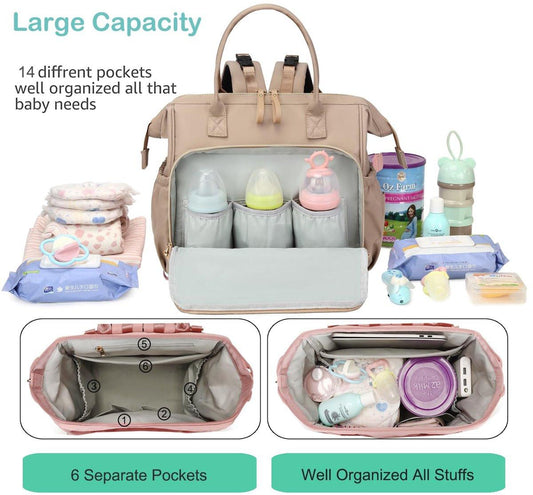 Convertible Diaper Bag - Wide Opening - 14 Pockets - Stylish - Baby Changing Bag - with Stroller Buckle - Diaper Bag - Waterproof (Off-White).