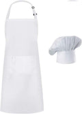 Apron and Hat Set - Adjustable Chef's Hat and Apron - Unisex Baker's Clothing (White)
