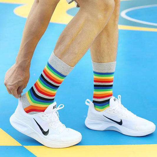 Socks - Comfort Cotton High Socks - Colorful Striped Socks (5 Pairs)