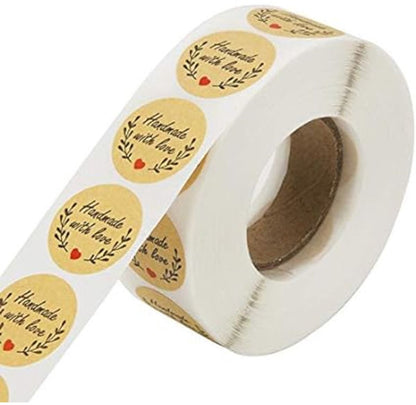 Sticker Labels - 500 sheets/roll - Round handmade heart-shaped kraft paper labels - Self-adhesive baking labels - Decorative labels - Sealing stickers - Gift stickers