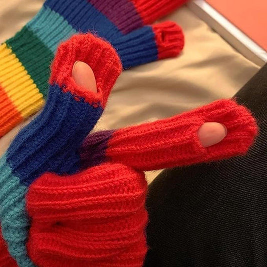 Knitted Gloves - Gloves - Rainbow Gloves - Warm Gloves - Touchscreen Compatible Gloves - Unisex - Suitable for Cold Weather, Sports, Travel, Driving, Skating, Skiing - Christmas Gift - Birthday Gift.