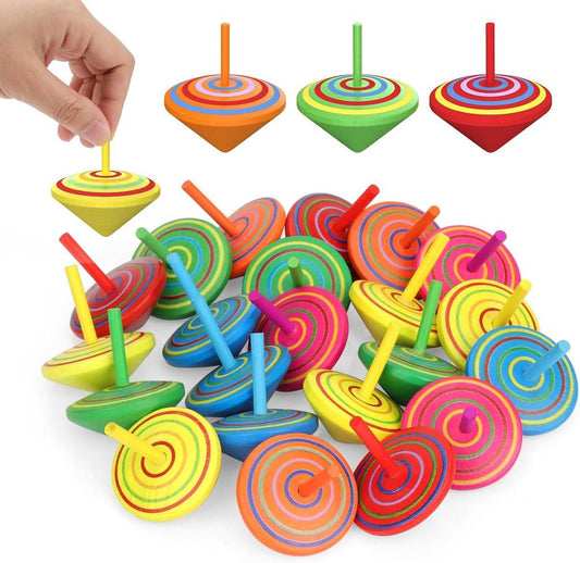 30 Children's Spinning Tops - Creative Mini Wooden Spinning Tops - Perfect as a birthday or Christmas gift for children aged 3 to 7 (random colors).