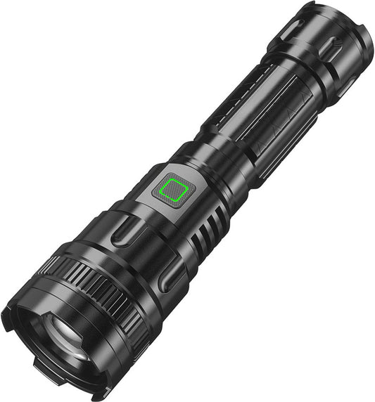 LED Flashlight - With Zoom Function & Waterproof - LED Flashlight - With Zoom Function & Waterproof - Battery-Powered Flashlight - USB Rechargeable - Long Battery Life - 3 Light Modes (Strong / Low / Flash)USB Rechargeable - Long Battery Life - 3 Light Mo.