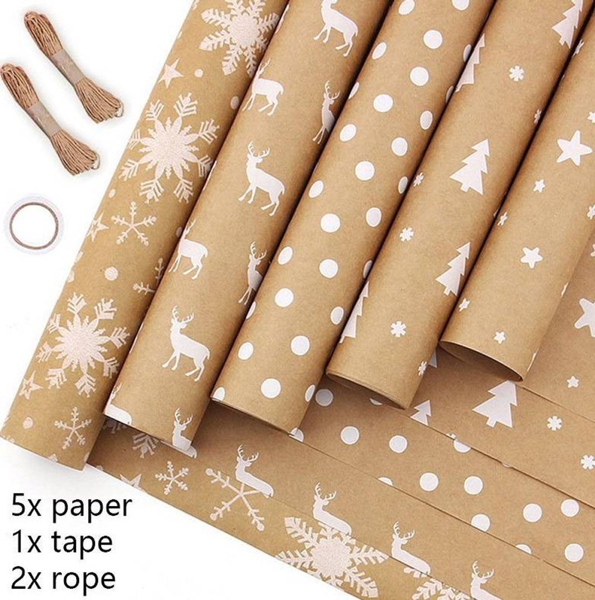 Gift Wrapping Paper - Wrapping Paper - 5 Rolls - Gift Wrapping Paper - DIY Gifts - Eco-Friendly Materials - Wrapping Paper with Christmas Tree and Snowflake Pattern - 0.43*3 Meter