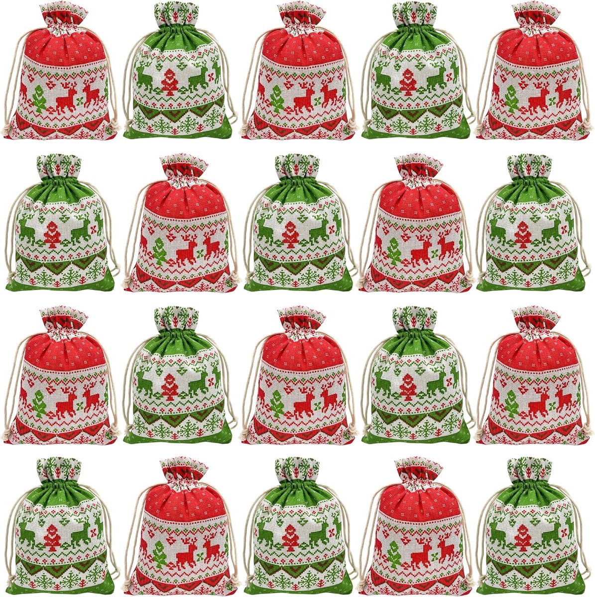 Christmas linen gift bags - 24 pieces - 10x14cm - Christmas decoration for indoors - Reusable - Christmas candy bags with drawstring - Suitable for gift bags for children's parties during the Christmas holidays
