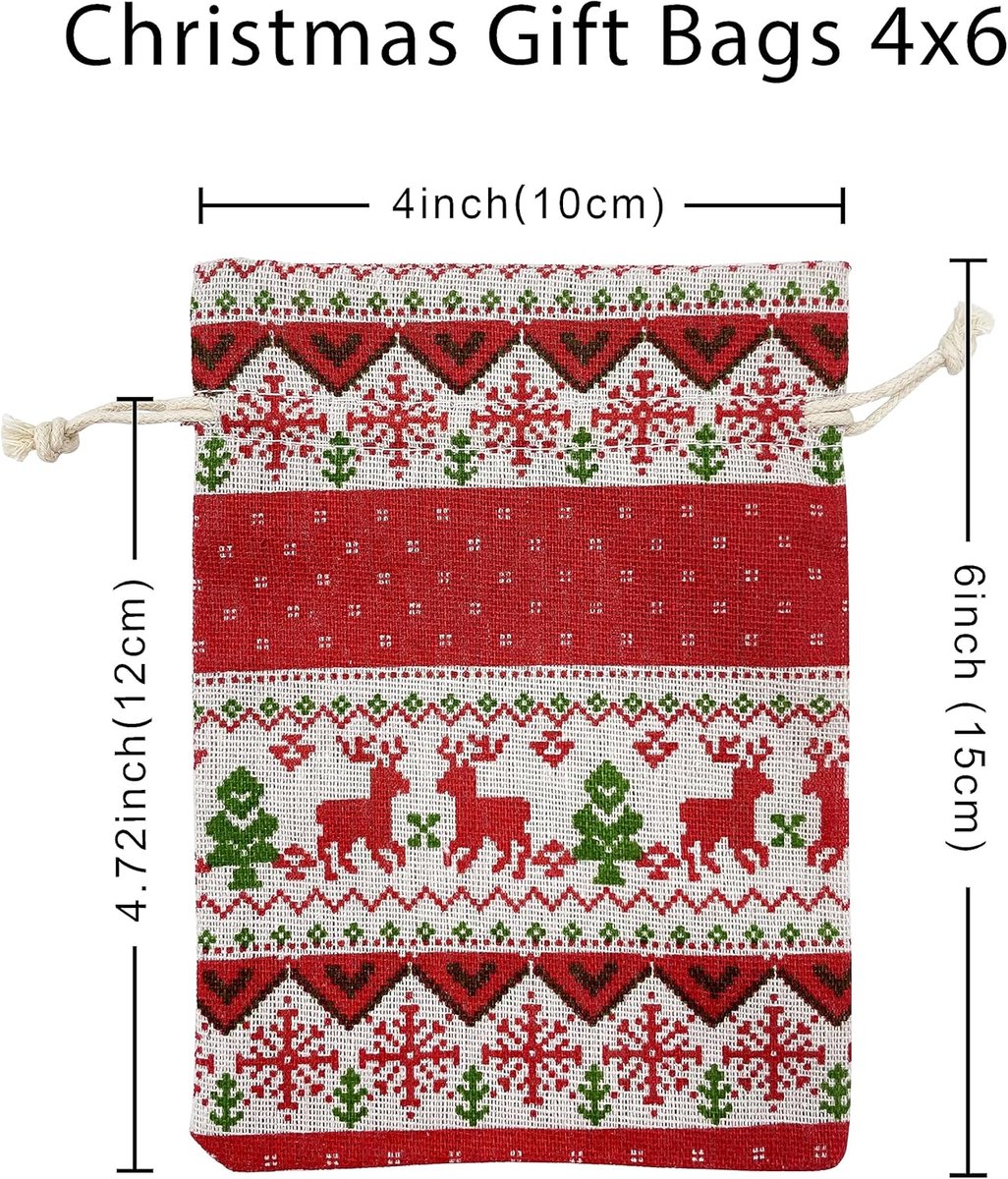 Christmas linen gift bags - 24 pieces - 10x14cm - Christmas decoration for indoors - Reusable - Christmas candy bags with drawstring - Suitable for gift bags for children's parties during the Christmas holidays