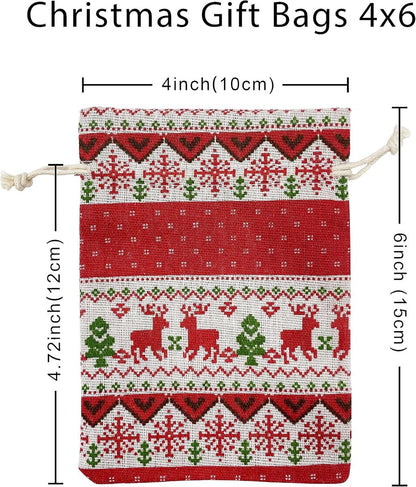 Christmas linen gift bags - 24 pieces - 10x14cm - Christmas decoration for indoors - Reusable - Christmas candy bags with drawstring - Suitable for gift bags for children's parties during the Christmas holidays