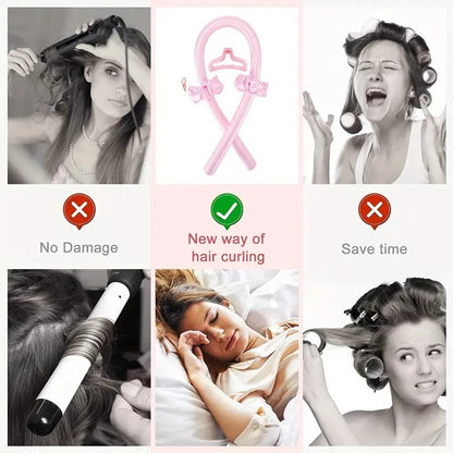 Hair Rollers - 12-Piece - Heatless Curling Iron - Heatless Curls - Curls without Heat - Includes Hair Clip and Satin Sleep Cap (Pink)