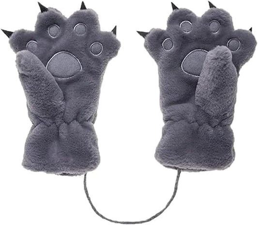 Gloves - 1 pair - Winter gloves - Cartoon gloves - Neckband - Children's gloves - Warm gloves - Plush gloves - One sizeï¼Grayï¼.