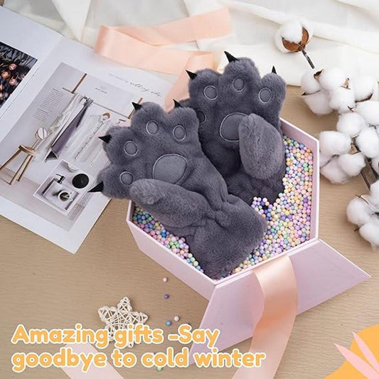 Gloves - 1 pair - Winter gloves - Cartoon gloves - Neckband - Children's gloves - Warm gloves - Plush gloves - One sizeï¼Grayï¼.