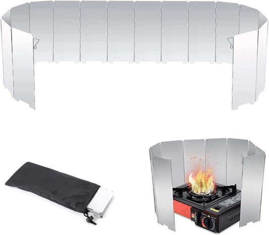Windbreak for Camping Stove - Pack of 10 - Foldable Aluminum Windbreak - Foldable Windbreak for Gas Stove, Plate, Grill, Picnic, Camping Equipment - Aluminum Windbreak with Storage Bag.