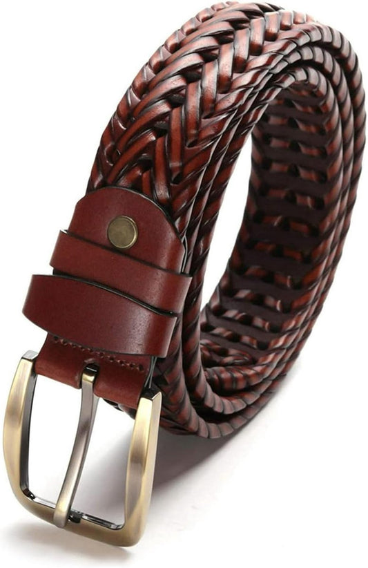 Men's Belts - Women's Belts - Casual Belts Made of Genuine Leather - Durable - Mesh Weave Design - Ideal for Business Wear and Formal Occasions