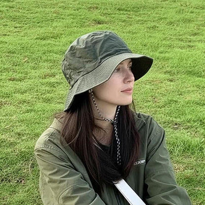 Hat - Sun Hat - Outdoor Jungle Hat - Foldable Bucket Hat - Rain Hat - Unisex - With Removable Chin Strap - 2-Piece (Black + Green)