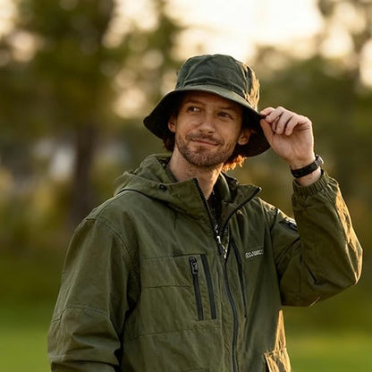 Hat - Sun Hat - Outdoor Jungle Hat - Foldable Bucket Hat - Rain Hat - Unisex - With Removable Chin Strap - 2-Piece (Black + Green)