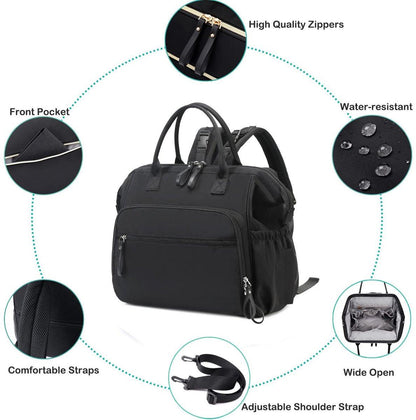 Convertible Diaper Bag - Wide Opening - 14 Pockets - Stylish - Baby Changing Bag - with Stroller Buckle - Diaper Bag - Waterproof (Black).