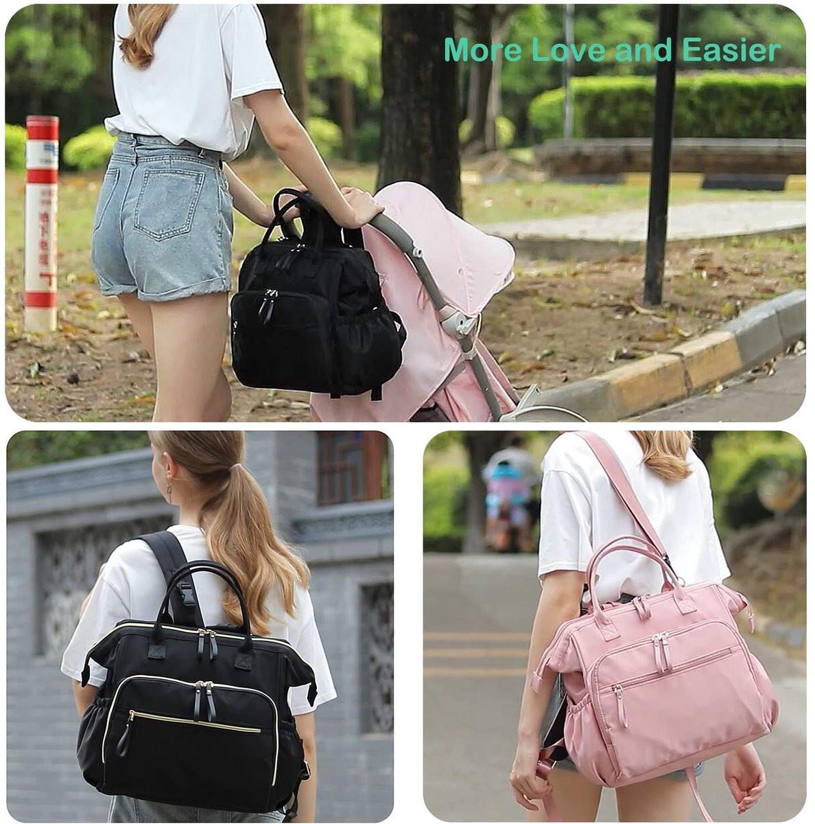 Convertible Diaper Bag - Wide Opening - 14 Pockets - Stylish - Baby Changing Bag - with Stroller Buckle - Diaper Bag - Waterproof (Black).