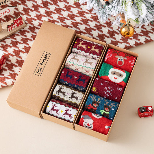 Socks - 5 pairs - Christmas socks - Lounge socks - Warm socks - Cute mid-height reindeer women's socks - Christmas sock set - Christmas gift - Birthday gift - Reindeer series