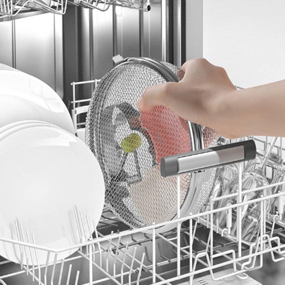 Dishwasher Basket for Small Items - Stainless Steel with 3 Buckles - Dishwasher Basket with Fine Mesh - Odorless - Round Shape - Scratch Resistant - Dishwasher Basket.