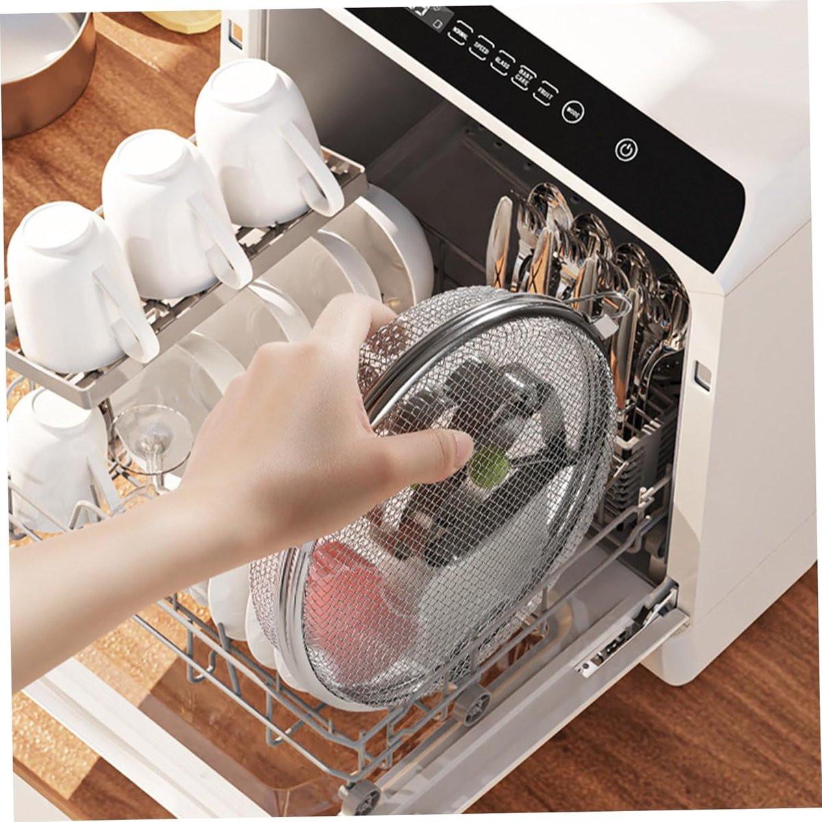 Dishwasher Basket for Small Items - Stainless Steel with 3 Buckles - Dishwasher Basket with Fine Mesh - Odorless - Round Shape - Scratch Resistant - Dishwasher Basket.
