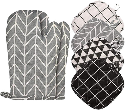 Set of 6 - Oven Mitts and Heat Resistant Mat - Microwave Gloves and Heat Resistant Oven Mat - Cooking Specific