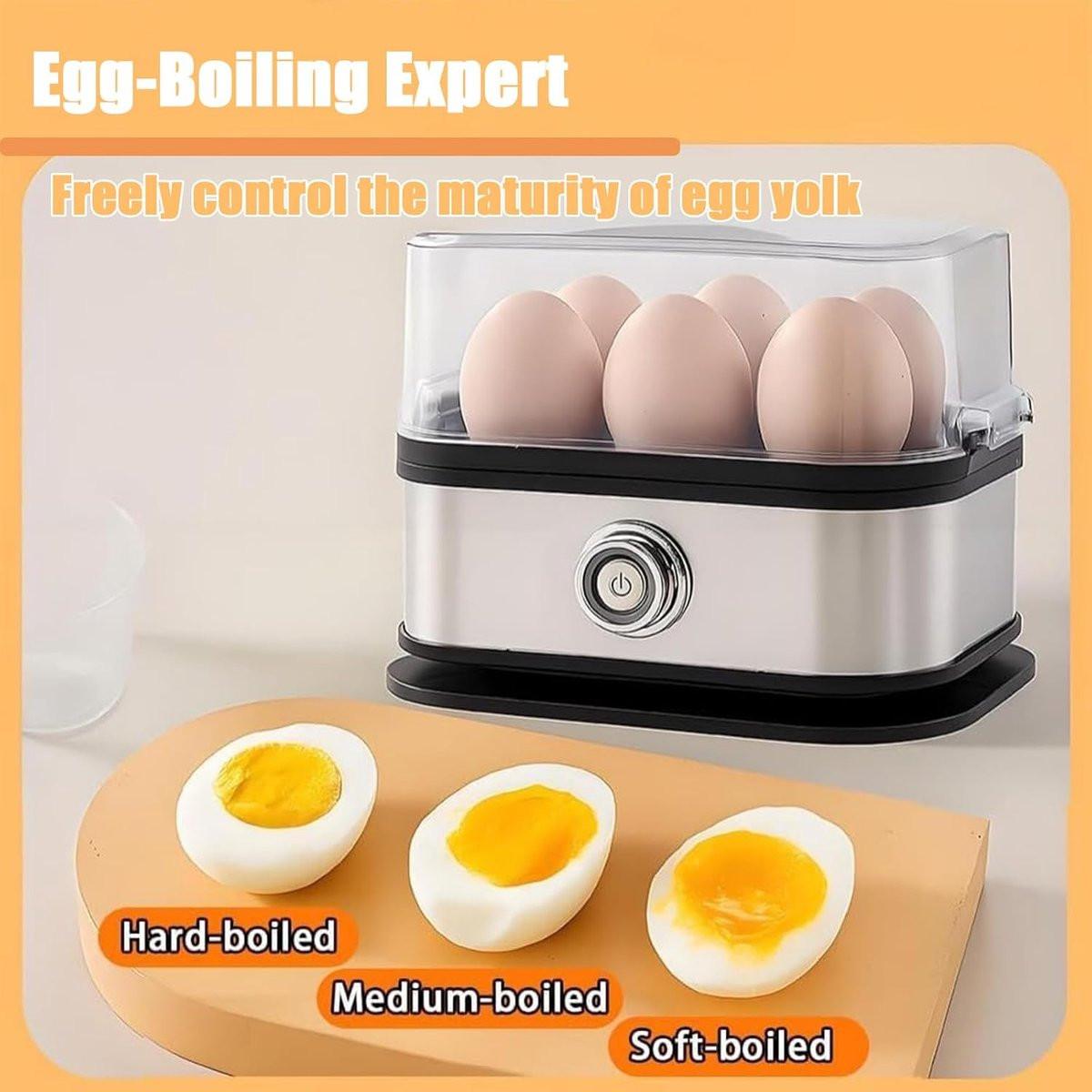 Electric Egg Boiler - Egg Boiler 6 Eggs - Made of Stainless Steel - Intelligent Steamer with Automatic Shut-Off.