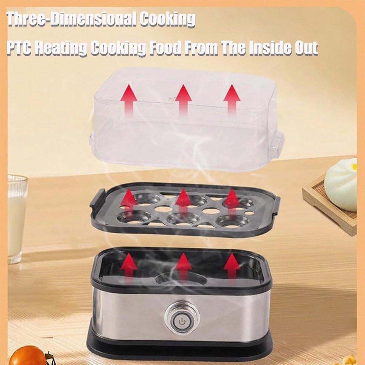 Electric Egg Boiler - Egg Boiler 6 Eggs - Made of Stainless Steel - Intelligent Steamer with Automatic Shut-Off.