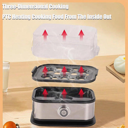 Electric Egg Boiler - Egg Boiler 6 Eggs - Made of Stainless Steel - Intelligent Steamer with Automatic Shut-Off.