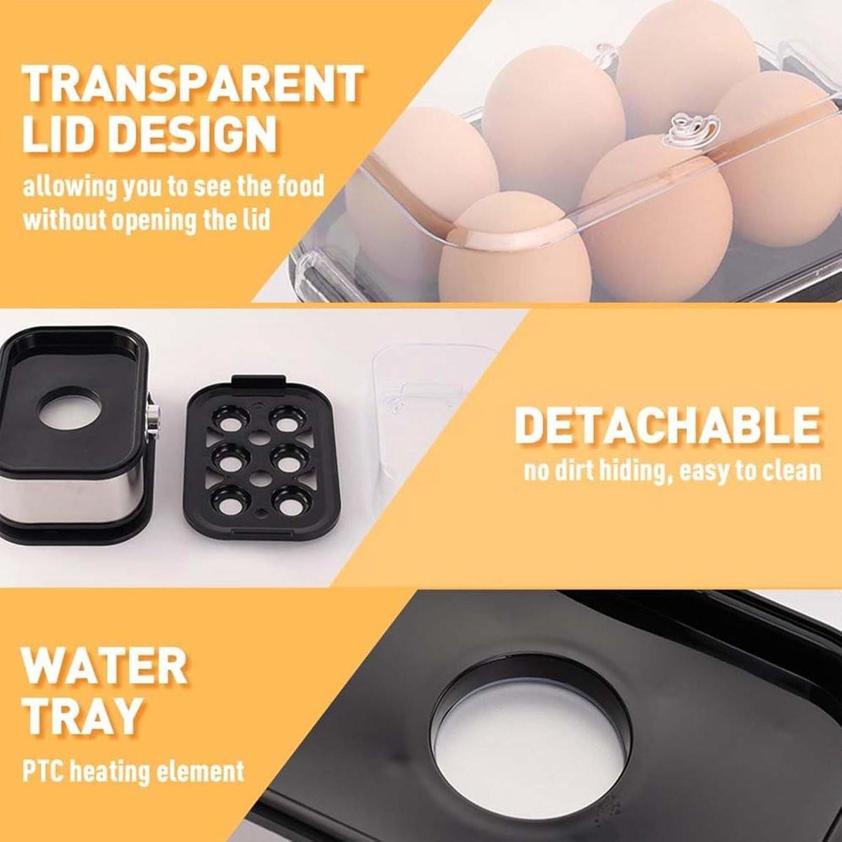 Electric Egg Boiler - Egg Boiler 6 Eggs - Made of Stainless Steel - Intelligent Steamer with Automatic Shut-Off.