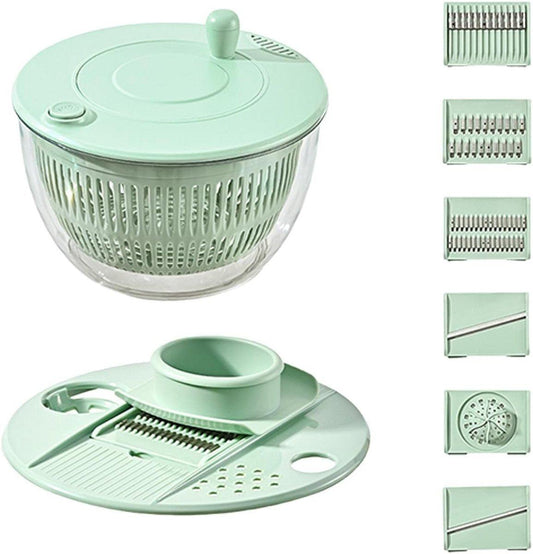 2-in-1 Double Decker Vegetable Dryer - Fruit Salad Drainer - Six Replaceable Blades - Salad Dryer - Double Decker Basket Kitchen Appliance - Double Decker Vegetable and Fruit Washer.
