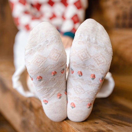 5 pairs of socks - Women's autumn and winter socks - Women's strawberry socks - Fashion socks with round neck - Princess socks - Preppy style socks