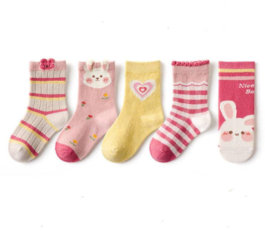 5 pairs of children's socks - Short socks for boys and girls, cotton, suitable for medium to large children - Size S (1-3 years), recommended shoe size 21-24.