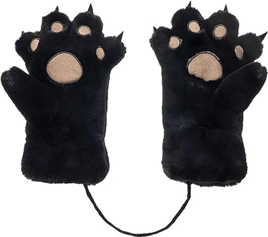 Gloves - 1 pair - Winter gloves - Cartoon gloves - Neckband - Children's gloves - Warm gloves - Plush gloves - One sizeï¼Blackï¼.