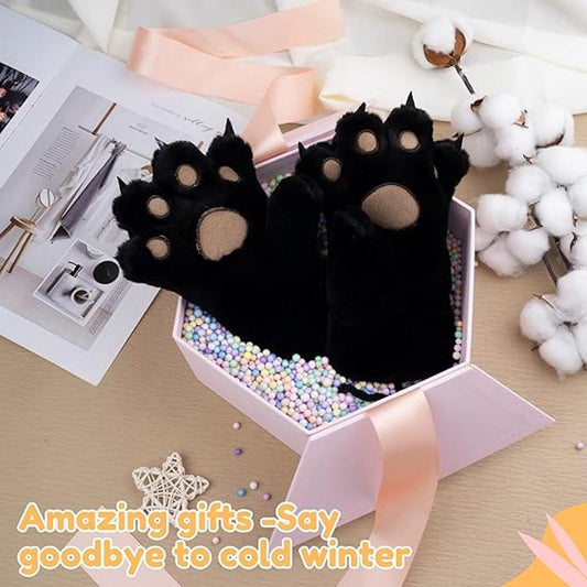 Gloves - 1 pair - Winter gloves - Cartoon gloves - Neckband - Children's gloves - Warm gloves - Plush gloves - One sizeï¼Blackï¼.