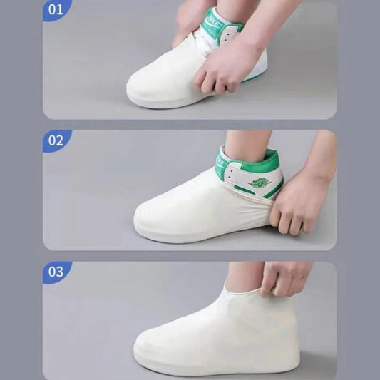 Overshoes - 1 Pair - Waterproof Silicone Overshoes - Reusable, Non-slip, Suitable for Outdoor Activities (White - Size L).
