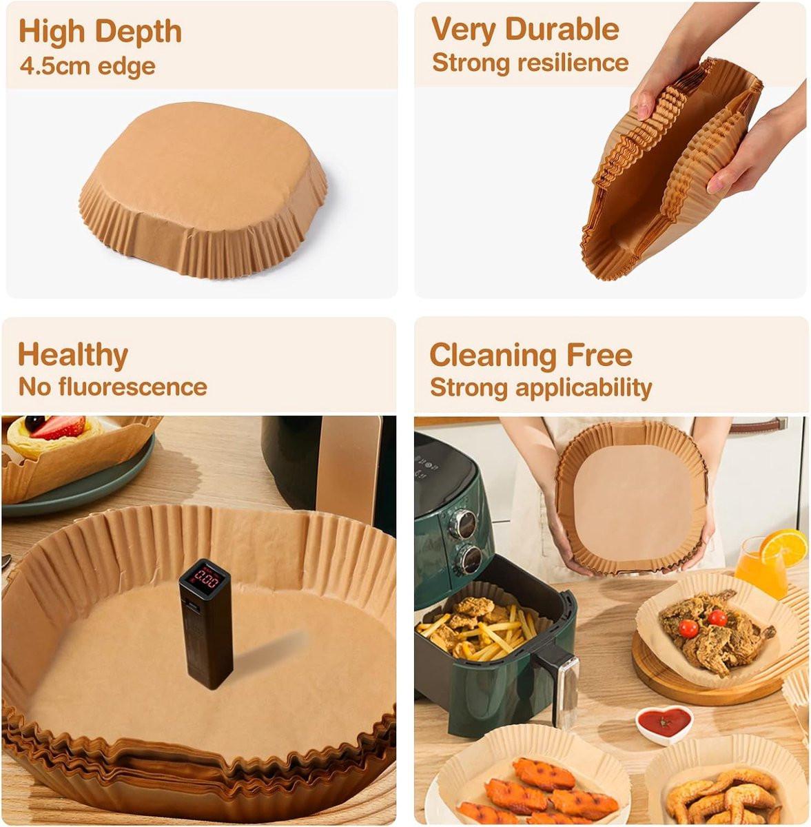Airfryer Paper (100 sheets) - Airfryer Paper Mat 20 cm - Non-stick Airfryer Paper - Baking Mat - BPA-free - Suitable for 3-6 litre ovens - Baking Tray - Microwave-safe (square).